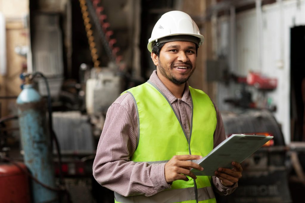 Construction worker wearing safety gear
